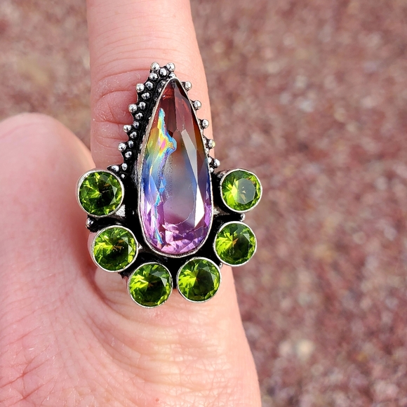 New Bi-Color Tourmaline & Peridot 925 Silver Ring. - Picture 9 of 12
